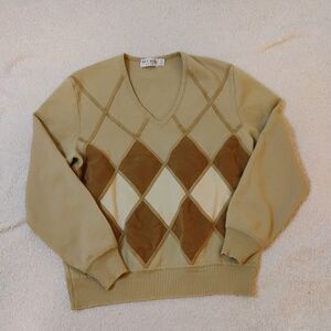 St Croix Vintage 100% Zephyr Wool Sweater 90s Argyle Librarian Preppy Sz L